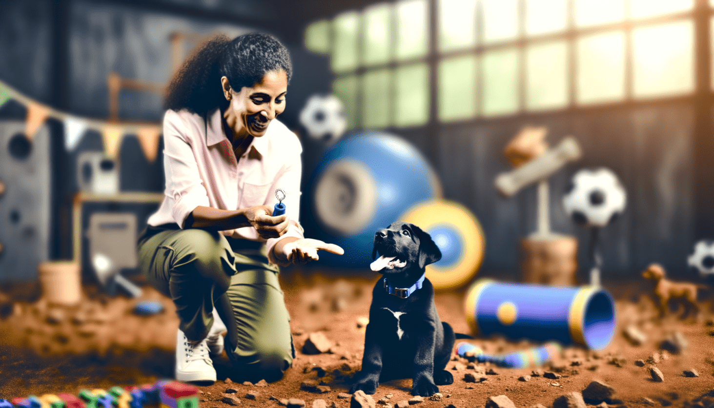 A visually engaging image depicting effective and positive puppy training techniques without displaying words. ultra realistic style, cinematic.