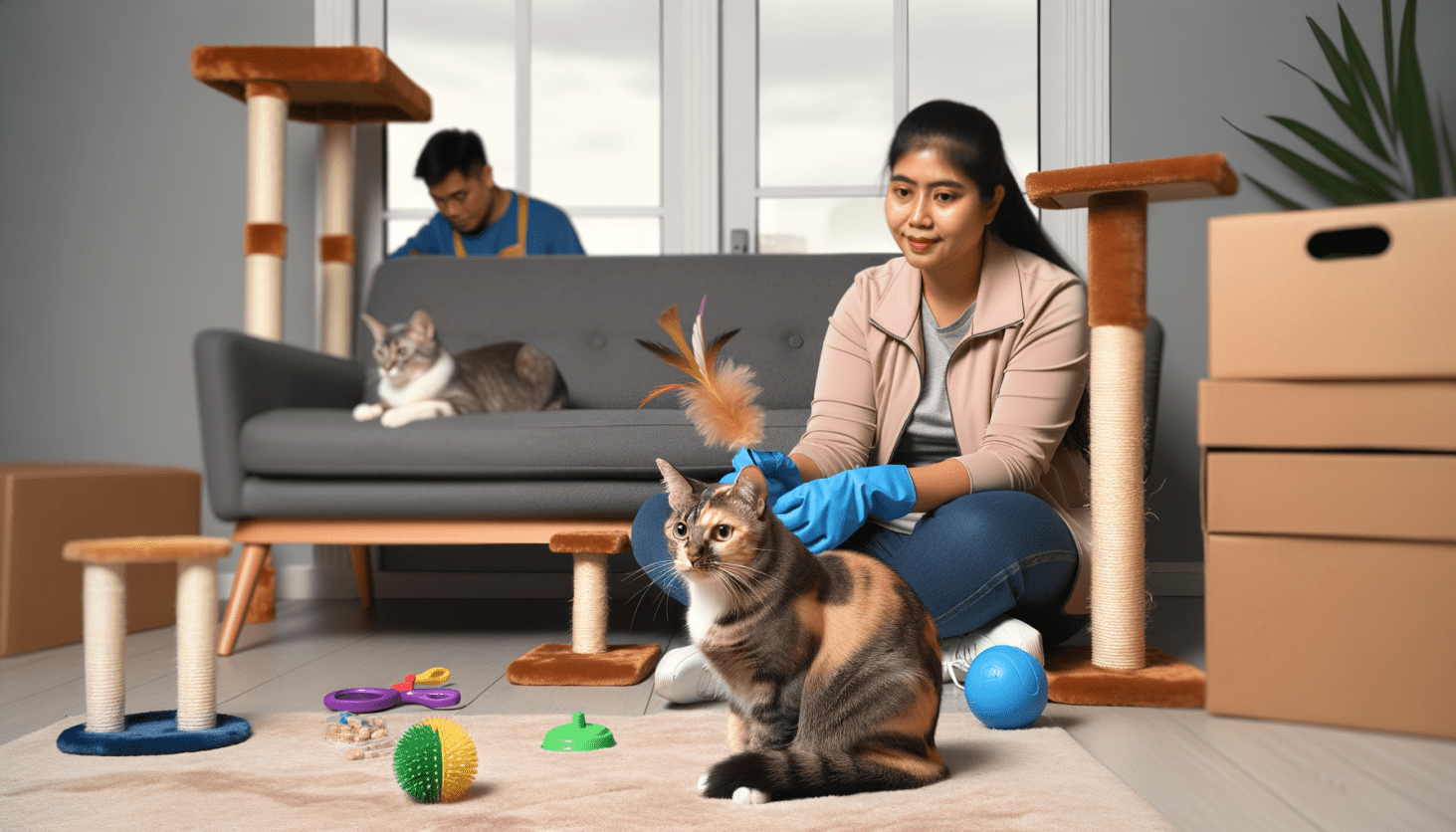 A visually engaging image depicting effective and positive cat training techniques without displaying words. ultra realistic style, cinematic.