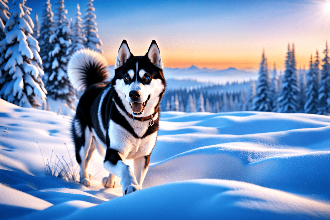 Siberian Husky enjoying a snowy landscape, capturing its adventurous spirit