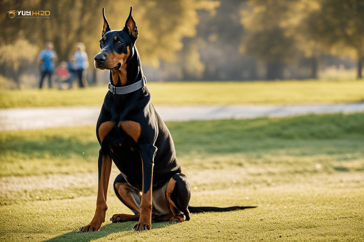 a Doberman Pinscher participating in obedience training, highlighting its intelligence.