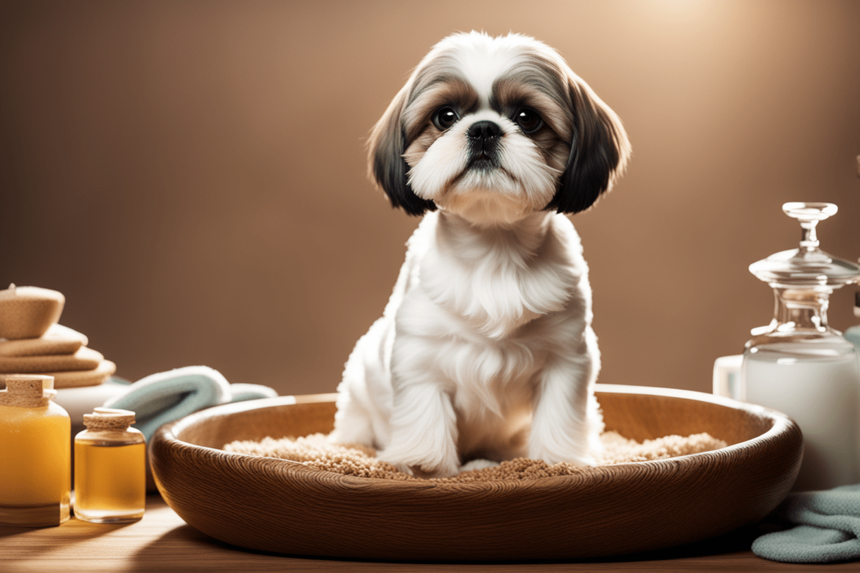 a Shih Tzu being pampered at a spa, showcasing its elegant and regal appearance