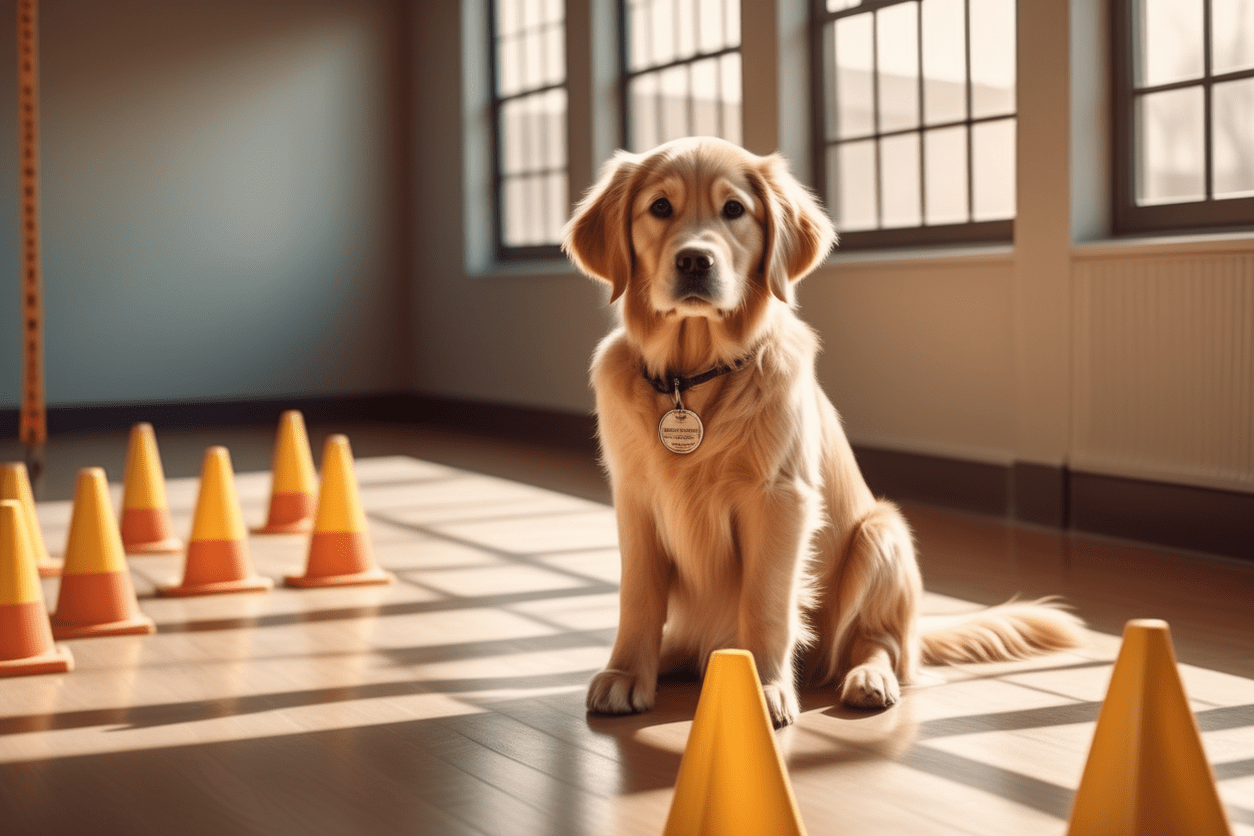 attentive puppy sitting upright during obedience class