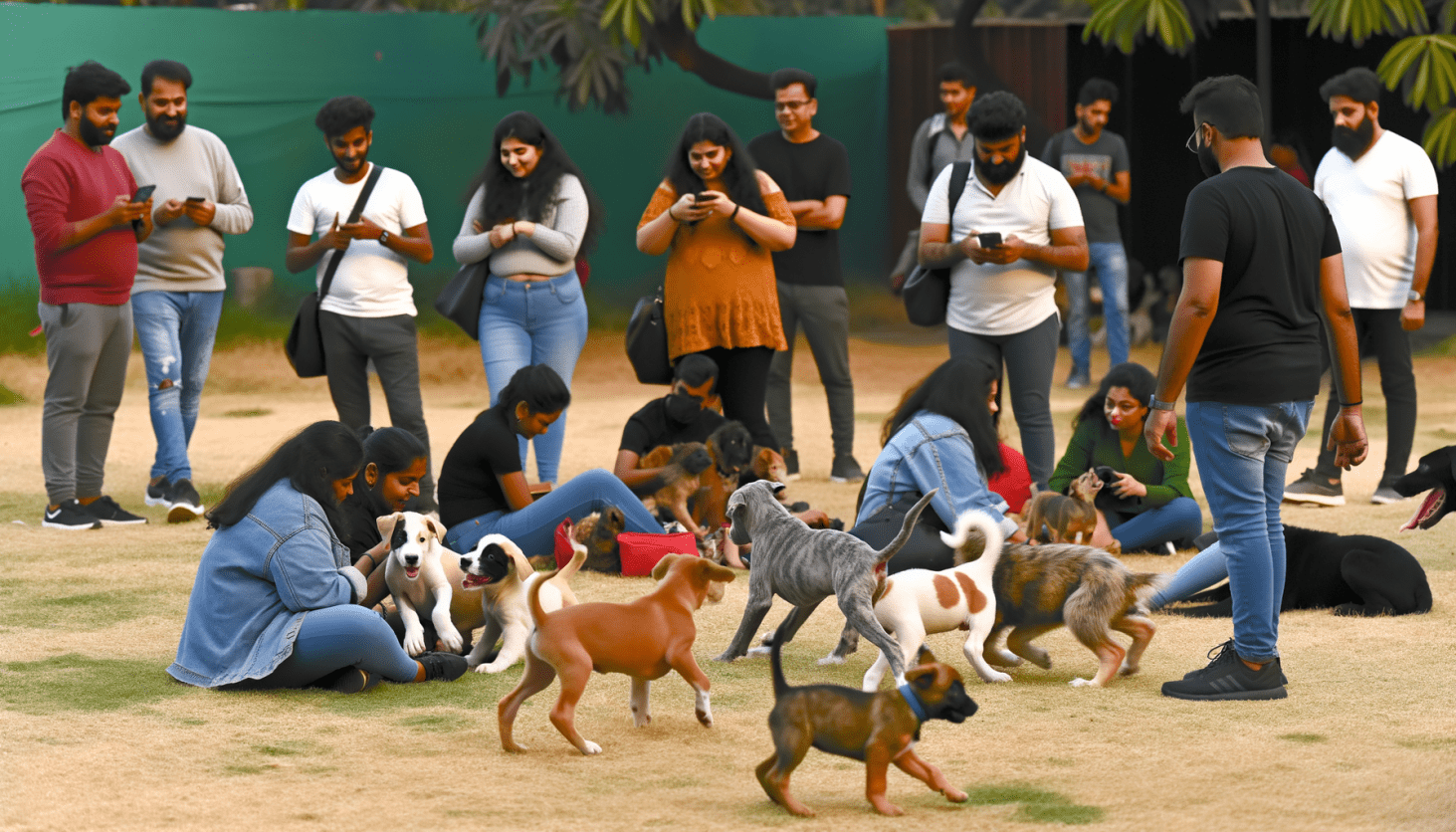 Playful puppies engaging in social activities under supervision.