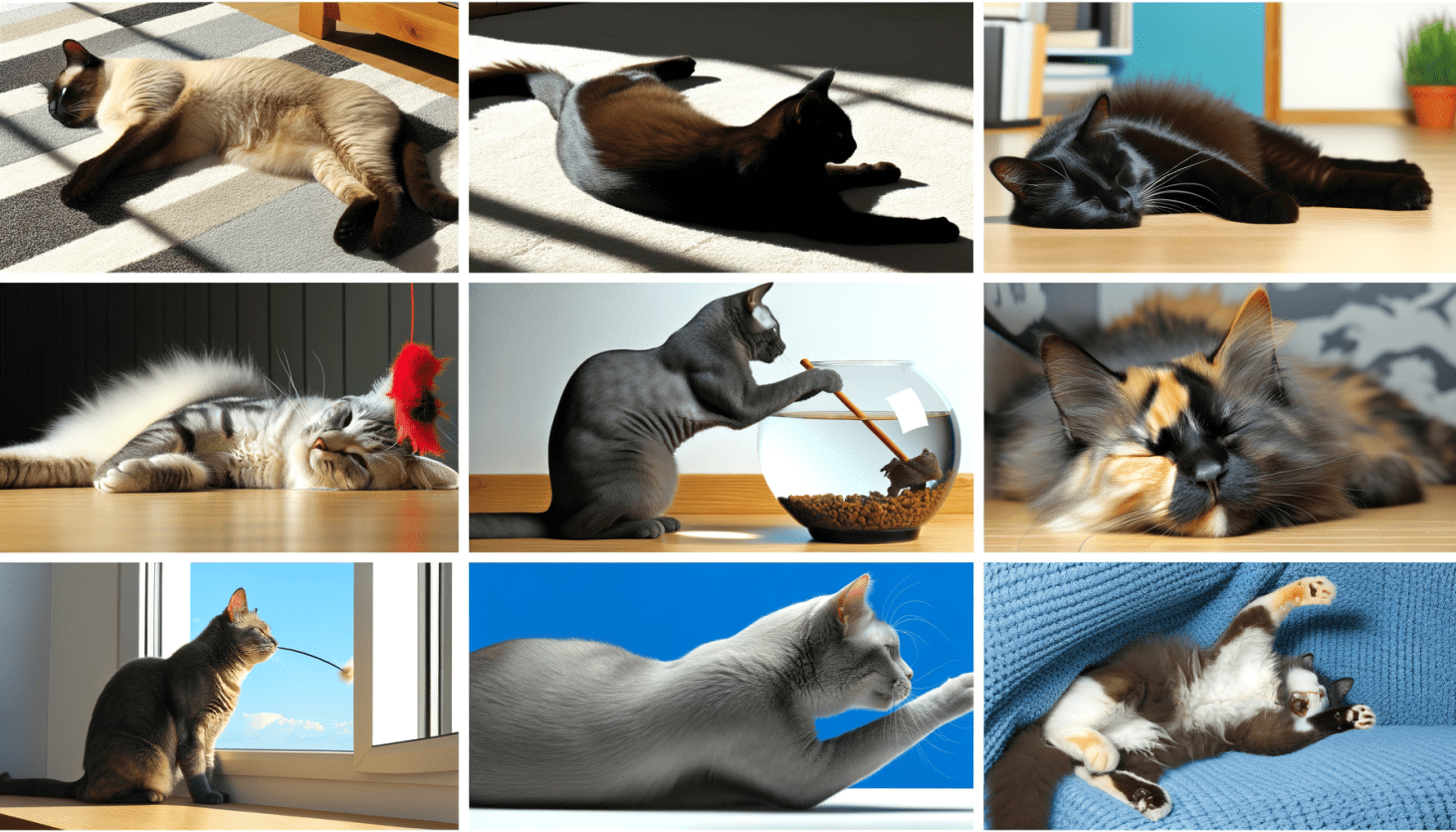 Collage of various cat behaviors.